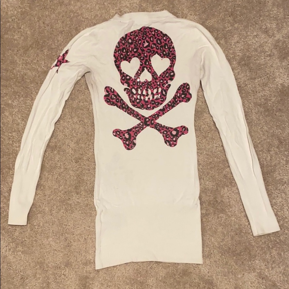 Sinful Affliction Avery Sweater w/ big pink skull